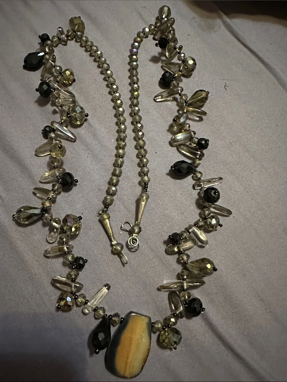 Beaded Agate Pendant Necklace in Smoky Brown and Gold